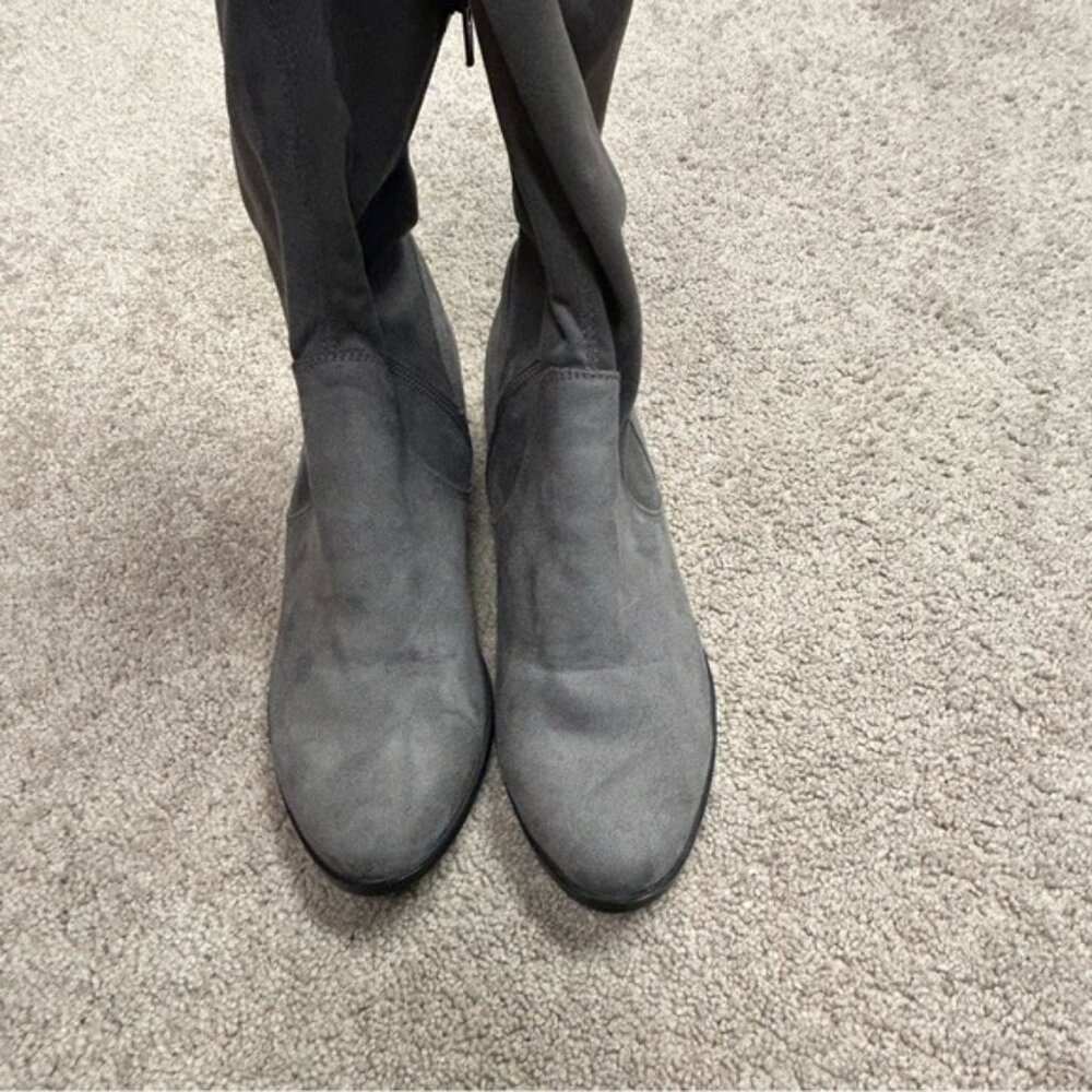 Aldo gray faux suede knee high over the knee flat boots Sz 7.5 low heel - Picture 5 of 12